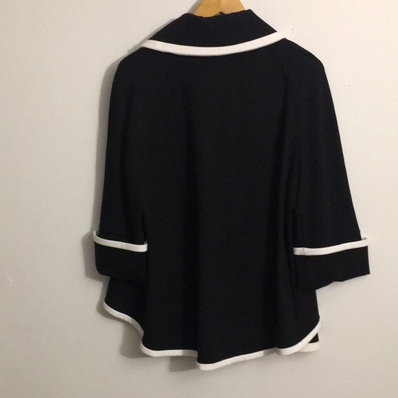 LIKE NEW WITH TAG Joseph Ribkoff Asymmetrical Black White Trim, Wrap Jacket Cape - Picture 9 of 14